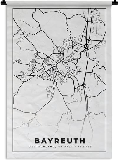 Wandkleed - Wanddoek - Plattegrond - Bayreuth - Kaart - Stadskaart - 120x180 cm - Wandtapijt