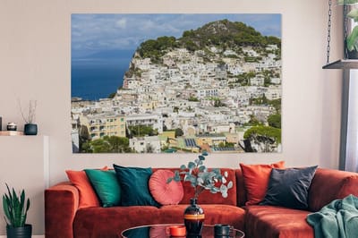 Canvas schilderij 180x120 cm - Wanddecoratie Uitzicht op de huizen van Capri in Italië - Muurdecoratie woonkamer - Slaapkamer decoratie - Kamer accessoires - Schilderijen