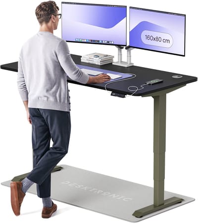 Desktronic HomePro Zit-sta Bureau Elektrisch In Hoogte Verstelbaar, 160x80 cm Groente/Zwart, Stille Dubbele Motor, Hoogte 62-126cm