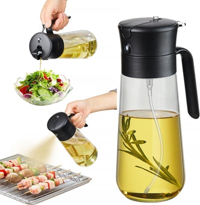 Famanu - Glas Olijfolie Dispenser Fles & Olie Sproeier Fles 2 In 1 voor Keuken Koken, Auto Flip Cap, 18oz Zwart