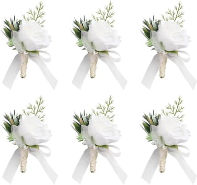 Rozen Boutonnieres - Bruiloft Corsages - Bruiloft Accessoires - Met Broche Bevestiging - 6 stuks - Wit