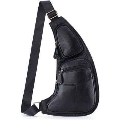 Sac bandoulière pour homme en cuir de vachette véritable sac bandoulière avec support de poitrine décontracté et voyage