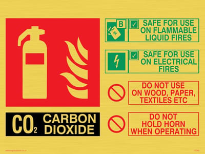 Veiligheidsinstructie Bord - CO2 Blusser Gebruik - Brandpreventie Werkplek - Duidelijke Grafische Symbolen - 200x150mm A5 Formaat - Meerkleurig
