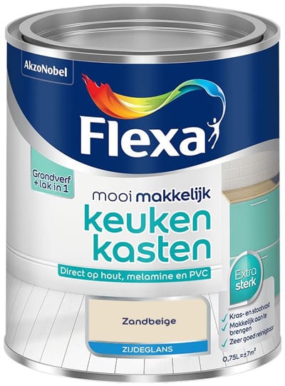 Flexa - Mooi Makkelijk Keukenkasten Zijdeglans - Zandbeige - Mengverf - 750 Ml
