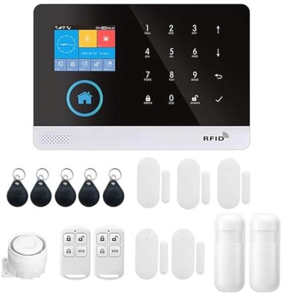 Draadloos Huisalarm met WiFi en GSM, LCD Display, PIR Sensor en Afstandsbediening - Compatibel met Alexa en Google Home