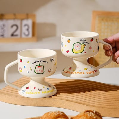 Artistieke Keramische Kop Schattige Cartoon Dessertkop Ins Yoghurtbeker Nieuwe Koffiekop Hoge Waarde Mok 201-300ml
