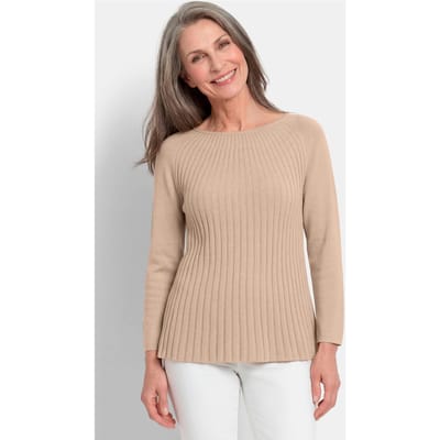A-lijn tricot pullover met katoen - beige - Gr. 19 van Goldner Fashion