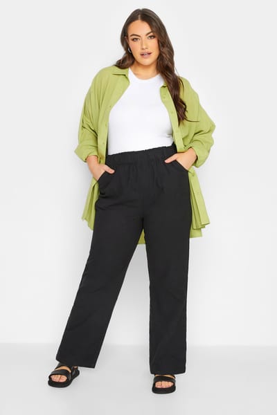 Yours Katoenen Broek Met Wijde Pijpen In Zwart Size 42