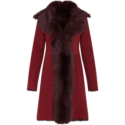 Vrouwelijke Bourgondische Toscaanse schapenvacht suède trenchcoat - Tbilisi