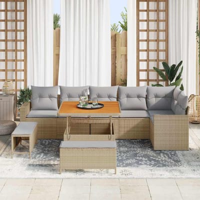 vidaXL - Tuinbank - Set - 11 - st - 9-Aantal - zitplaatsen - Beige - en - Lichtgrijs