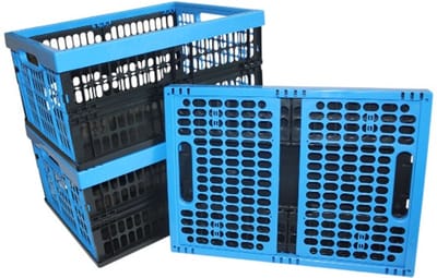 Vouwkrat – Vouwkratten – Boodschappenkrat – Inklapbaar – Stapelbaar – Set van 3 stuks - 32 Liter – Zwart/Blauw