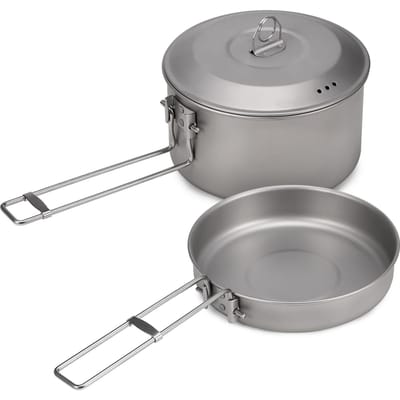 Campingpannenset Titanium pannen- en braadpannenset met deksel en opvouwbare handgrepen voor buitenkamperen Titanium gray
