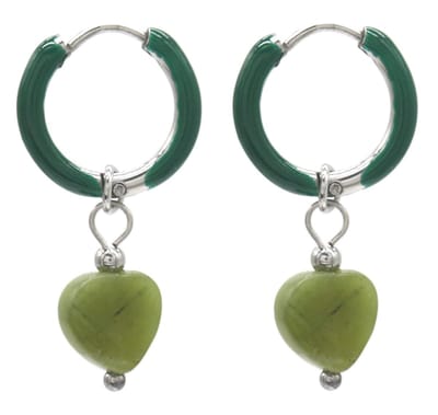 Dielay - Oorringen met Jade - RVS - 1x2,5 cm - Zilverkleurig