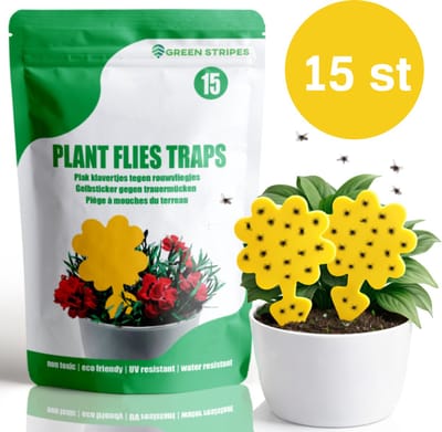 Plak klavertjes tegen rouwvliegjes - 15 stuks - Varenrouwmug- Plakstrips - Vangkaarten - Vangplaten - Insectenval - Varenrouwmuggen - Rouwvliegjes bestrijden