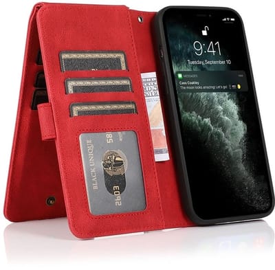Mobiq - Zacht Leren geschikt voor iPhone 16 Pro Wallet Hoesje - rood