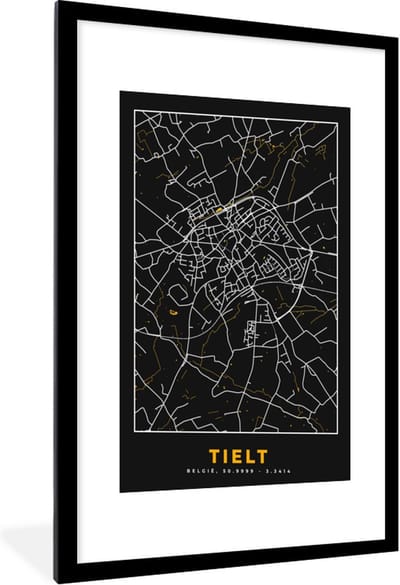 Fotolijst incl. Poster - Stadskaart - Kaart - Tielt - Goud - Plattegrond - 60x90 cm - Posterlijst