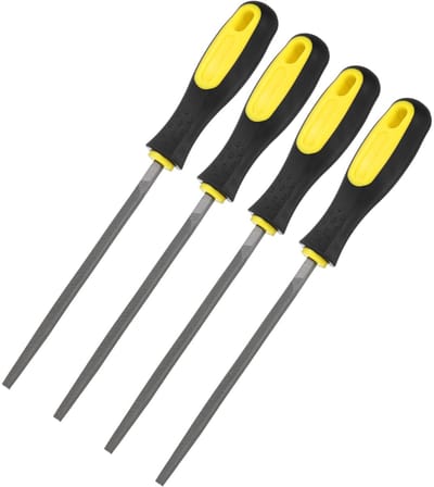 METERXITY 4-pack vierkante metalen vijl 15,5 cm, koolstofstaal vijl diamant bestand hand bestand W PVC grip handvat voor hout/metaal/keramiek/glas/steen/sieraden/tegels/model/DIY/slijpen vijl