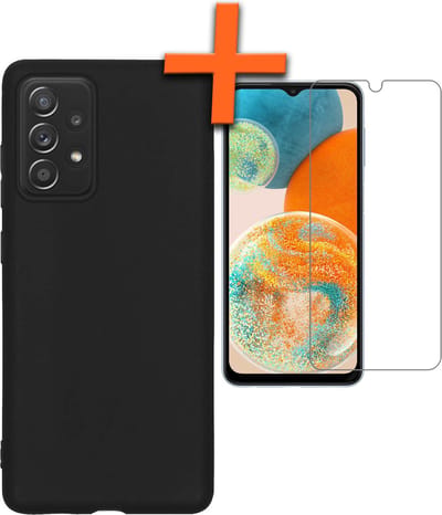 Hoes - Met Screenprotector - Geschikt voor Samsung Galaxy A23 - Sterk & Shockproof - Back Cover - Siliconen Case - Telefoon Hoes - Zwart
