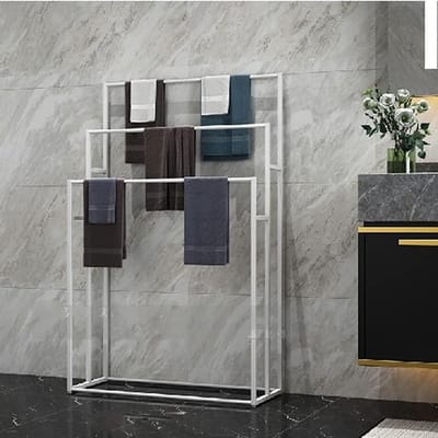 Handdoekenrek Vrijstaand - Staande Rek - Badkamer Organisatie - Met 3 Handdoekstangen - 65 cm Hoog - Wit