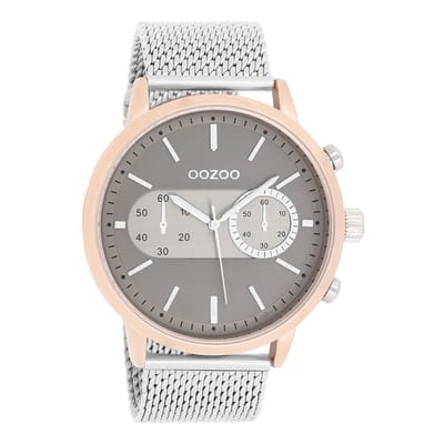 OOZOO Timepieces - Rosé goudkleurige horloge met zilverkleurige metalen mesh armband - C9072