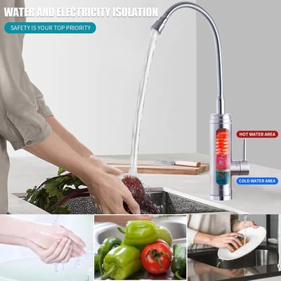 Elektrische Warmwaterkraan - Doorstroomverwarmer Keuken - Direct Warm Water - Roestvrij Staal - 1200 gram - Zilver