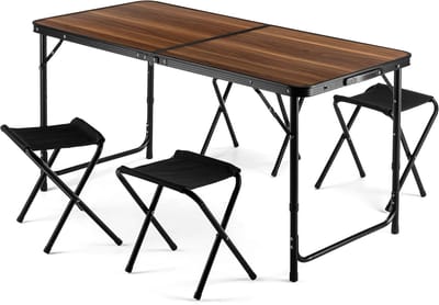 Campingtafel met 4 Inklapbare Stoelen - Draagbare Grilltafel voor Buiten, 120 x 60 cm
