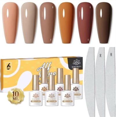 Born Pretty - 6 x 10 ml - Gellak set - Gellak nagellak - Gellak set kleuren - Gellak Bruin - Gellak kleuren set - Gellak Nude - Gellak Donker bruin - Gellak - Gellak Bruin kleuren - Gellak Nude Set