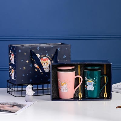 Dieren Astronaut Koppels Set Kop Chinese Valentijnsdag Keramische Mok Gouden Sieraden Evenement Cadeau Kop 380ML