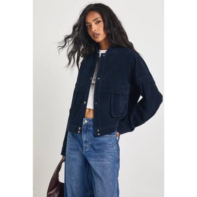 boohoo Dames Boxy Suede Bomberjack | Navy | Maat: 14