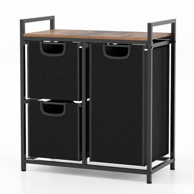 Wasmand Kast - Badkamerkast - Opbergmeubel - Wassorteerder - Kast met Wasmand - Zwart + Rustiek bruin
