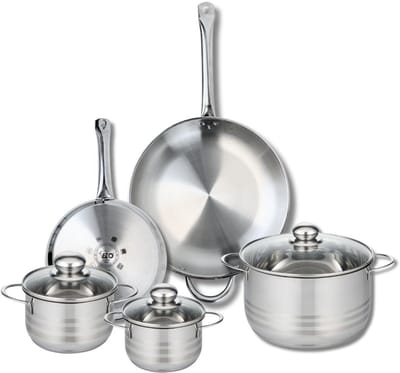 Set van 2 Koekenpannen 24 en 32 cm en 3 Kookpotten 14, 16 en 24 cm Elo Profi Brillant