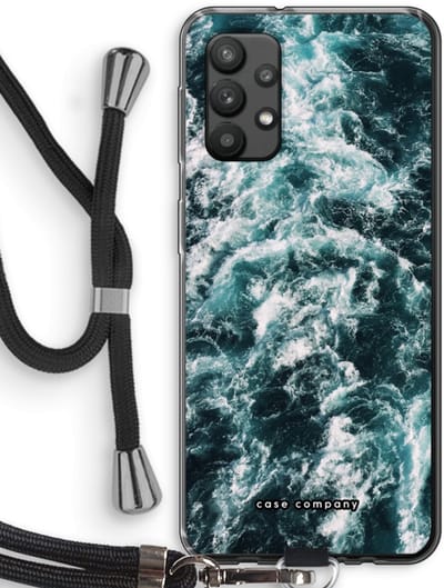 Hoesje met koord geschikt voor Samsung Galaxy A32 4G hoesje met Koord - Zee golf - Telefoonhoesje met Zwart Koord - Bescherming aan alle Kanten en Over de Schermrand