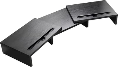 Intirilife 3-delige monitorstandaard in lengte verstelbaar bureaustandaard in zwart - 74 (104) x 27 x 10 cm - Schermverhoger met mobiele telefoonhouder voor computer TV laptop op kantoor of thuis
