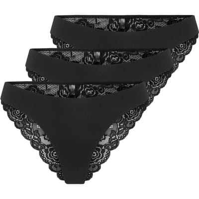 Only ONLCHLOE Lace Brazil 3-Pack Dames Panty - zwart - XS
