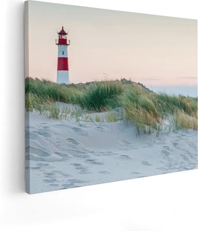 Artaza Canvas Schilderij Vuurtoren - 100x80 cm - Groot - Wanddecoratie Duinen - Muurdecoratie Strand - Decoratie Zee