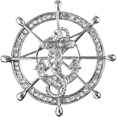 Mode Marine Stijl Roer Broche Kristal Anker Reversspeld High-End Herenpak Shirt Kraagspelden Badge Sieraden Accessoires gray