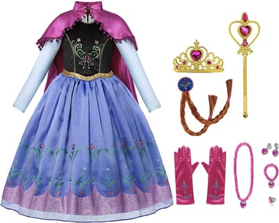 Frozen prinsessenjurk - Anna jurk - prinsessen verkleedkleding - Maat 98/104 - carnavalskleding kind inclusief prinsessen accessoires