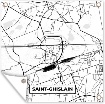 Tuin poster Stadskaart – Plattegrond – België – Zwart Wit – Saint Ghislain – Kaart - 200x200 cm - Tuindoek