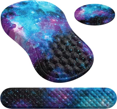 Ergonomische Mousepad met Polssteun 3-in-1 – Antislip Polssteun voor Toetsenbord, Computer, Laptop en Gaming – Comfortabele Hand- en Polsondersteuning - Blauw en paars en zwart