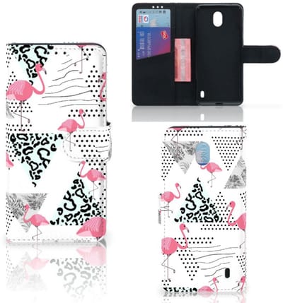 Nokia 1 Plus Telefoonhoesje met Pasjes Flamingo Triangle