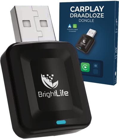 BrightLife Carplay Dongle – Android Auto & Apple Carplay Dongle – Nieuwste Model – Stabiele Verbinding – Draadloos – Incl. USB-C Adapter en Ebook