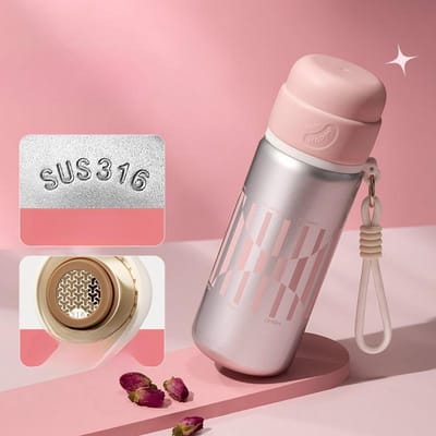 Strawberry Life Thermosbeker Meisjes RVS Hoge Uitstralingsniveau Studenten Waterbeker Grote Capaciteit Schoolketel Draagbaar 470ml