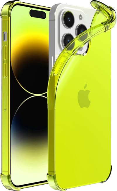 Smartphonica iPhone 14 Pro transparant shockproof siliconen hoesje met stootrand - Neon Geel geschikt voor iPhone 14 Pro