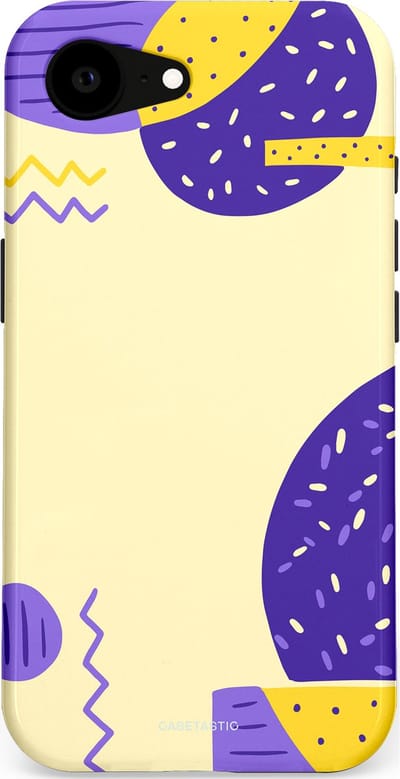 Casetastic hoesje geschikt voor Apple iPhone 16e / Apple iPhone 17e - MagSafe - Dubbellaagse bescherming - Geo zigzag - Fashion Case - Crème Blauw Geel