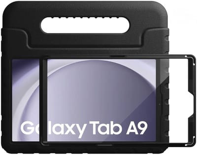 HappyCase Candy+ Kinder Hoes Geschikt voor Samsung Galaxy Tab A11 / Tab A9 | Tablethoes met Ingebouwde Screenprotector | Kindvriendelijk | Beschermhoes | Handvat en Standaard | Kinderhoes | Zwart