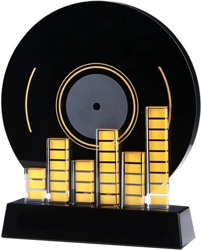 Kristallen Trofee - Muziek Award - Wedstrijd Prijsuitreiking - Gedetailleerd Snijwerk - 500 Gram - Zwart