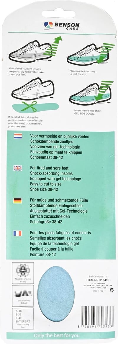 Benson Inlegzool - Gel Technologie - Schokabsorberend - Universeel - Maat 38-42