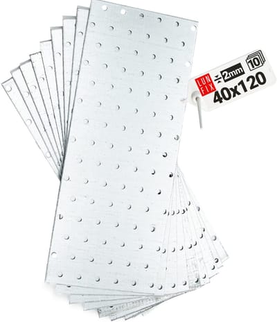 LUN FIX - Flachverbinder 120 x 40 x 2mm - 10 stuks - perforatieplaat - verbindingsplaat - connector - houtverbinder - verzinkt