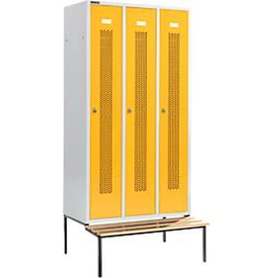 Schäfer Shop Select Kledinglocker, met zitbank, 3 compartimenten, 300 mm, draaigrendelslot, Deur koolzaadgeel