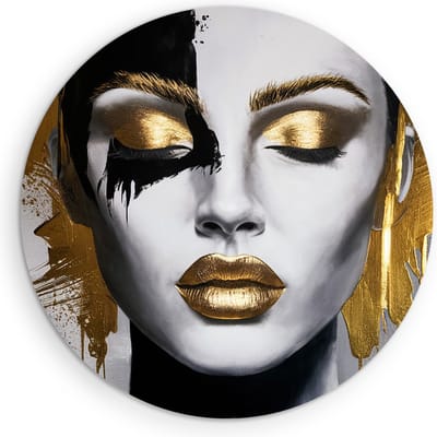 Saammp Muurcirkel Hout - Goud - Vrouw - abstract - Ø 90 - Wandcirkel - Wanddecoratie Cirkel - Muurdecoratie Woonkamer - Slaapkamer decoratie - Rond Schilderij